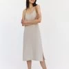 Oatmeal 100% French Flax Linen Midi Dress -Bed Series Store 21.05.28BedThreads1701 V01.01