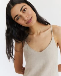 Oatmeal 100% French Flax Linen Midi Dress -Bed Series Store 21.05.28BedThreads1713 V01.01