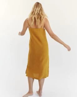 Turmeric 100% French Flax Linen Midi Dress -Bed Series Store 21.05.28BedThreads1884 V01.01