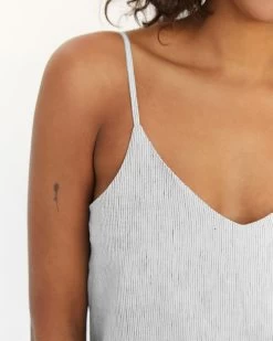 Pinstripe 100% French Flax Linen Midi Dress -Bed Series Store 21.05.28BedThreads1956 V01.01