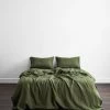 Olive Stripe 100% French Flax Linen Bedding Set -Bed Series Store BEDDINGSET01 bb6bcecd 814e 42fd 9184 d16f094c4b57