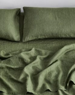 Olive Stripe 100% French Flax Linen Bedding Set -Bed Series Store BEDDINGSET02 75e549ee 3669 423a 812e c64400e6543f