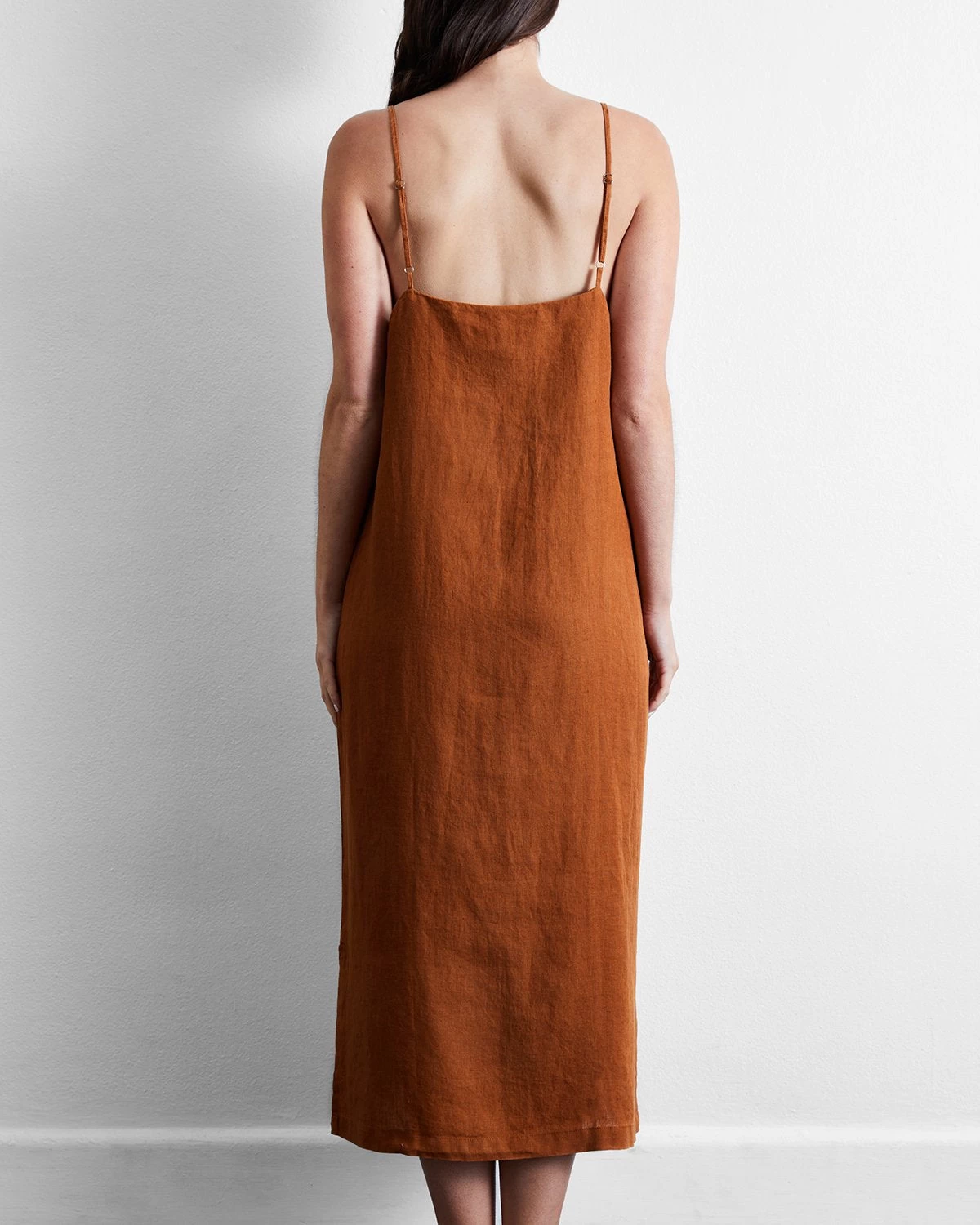 Rust 100% French Flax Linen Midi Dress 4 Rust 100% French Flax Linen Midi Dress - Image 2