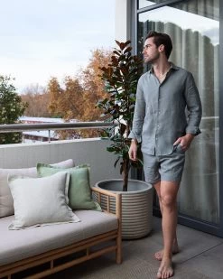 Mineral 100% French Flax Linen Men's Long Sleeve Shirt 9 Mineral 100% French Flax Linen Men's Long Sleeve Shirt -Bed Series Store Bed Threads Ed Hansen 09 Menswear Outdoor Mineral 674