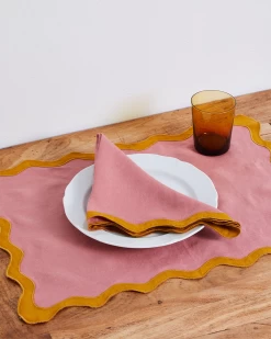 Pink Clay & Turmeric 100% French Flax Linen Scalloped Napkins (Set Of Four)