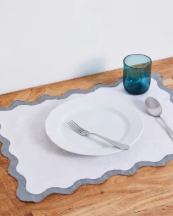 White & Mineral 100% French Flax Linen Scalloped Placemats (Set Of Four)