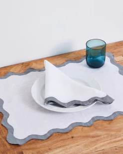 White & Mineral 100% French Flax Linen Scalloped Napkins (Set Of Four)