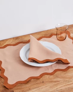 Terracotta & Rust 100% French Flax Linen Scalloped Napkins (Set Of Four)