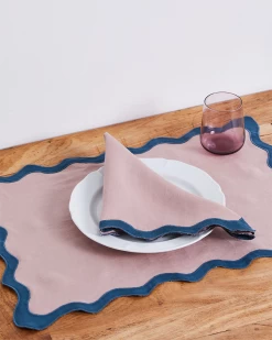 Lavender & Petrol 100% French Flax Linen Scalloped Napkins (Set Of Four)