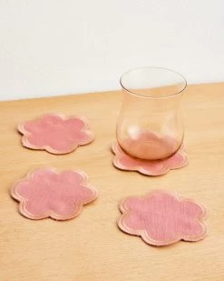 Pink Clay & Hazelnut 100% French Flax Linen Cloud Coasters (Set Of Four)
