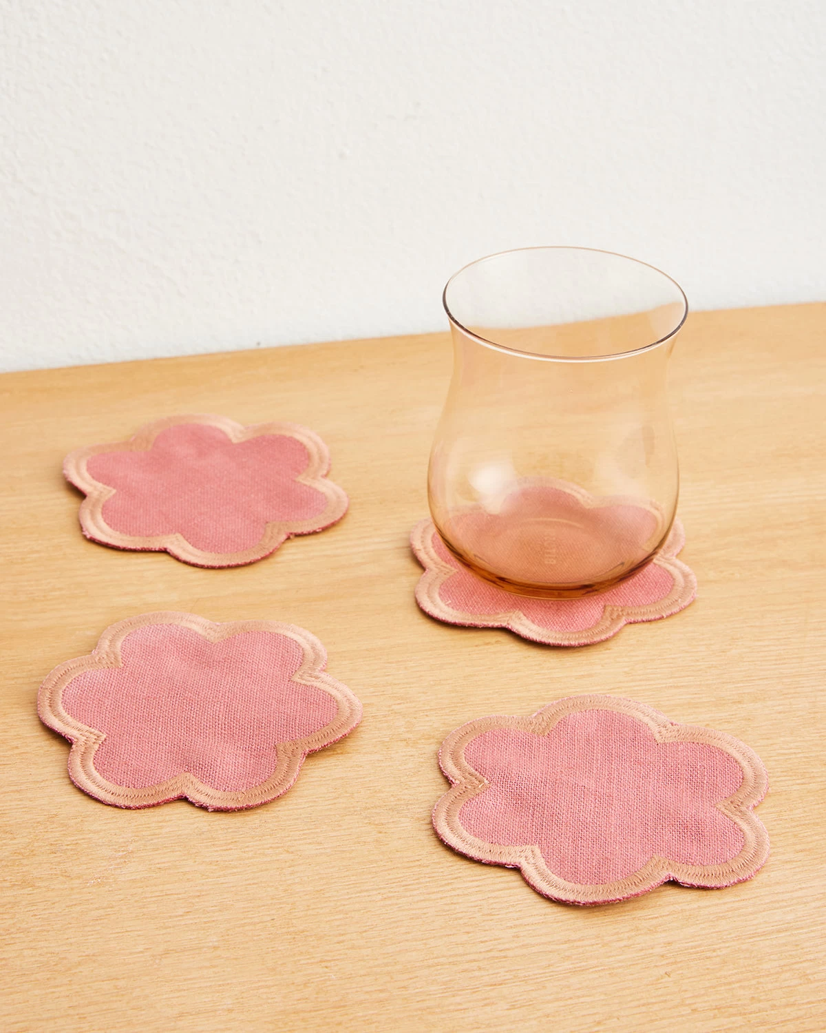 Pink Clay & Hazelnut 100% French Flax Linen Cloud Coasters (Set Of Four) 3 Pink Clay & Hazelnut 100% French Flax Linen Cloud Coasters (Set Of Four)