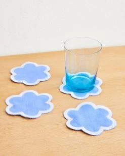 Wildflower & White 100% French Flax Linen Cloud Coasters (Set Of Four)