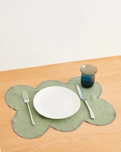 Pistachio & Mineral 100% French Flax Linen Cloud Placemats (Set Of Four)