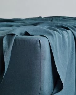 Petrol 100% French Flax Linen Fitted Sheet