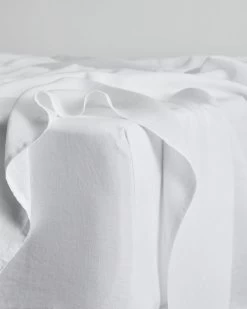 White 100% French Flax Linen Fitted Sheet