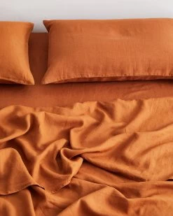 Rust 100% French Flax Linen Fitted Sheet -Bed Series Store FITTEDSHEET02 03195389 6c06 4d80 9ead d039ce924c68