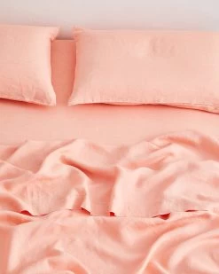 Peach 100% French Flax Linen Fitted Sheet -Bed Series Store FITTEDSHEET02 2a466d5f 6170 4706 a971 3aa569a69b73