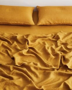 Turmeric 100% French Flax Linen Fitted Sheet -Bed Series Store FITTEDSHEET02 678f1e70 b887 4e86 b71e b277ee997d68