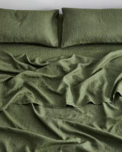 Olive Stripe 100% French Flax Linen Fitted Sheet -Bed Series Store FITTEDSHEET02 76cf8ca9 5643 4988 9931 4019394c7273