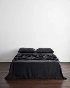 Charcoal 100% French Flax Linen Flat Sheet