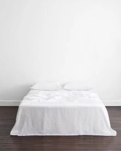 White 100% French Flax Linen Flat Sheet