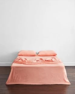 Peach 100% French Flax Linen Flat Sheet