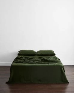 Olive 100% French Flax Linen Flat Sheet