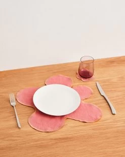 Pink Clay & Hazelnut 100% French Flax Linen Flower Placemats (Set Of Four)