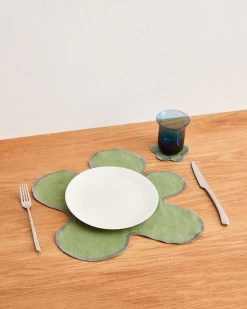 Pistachio & Mineral 100% French Flax Linen Flower Placemats (Set Of Four)