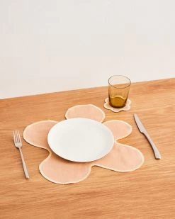 Terracotta & Limoncello 100% French Flax Linen Flower Placemats (Set Of Four)