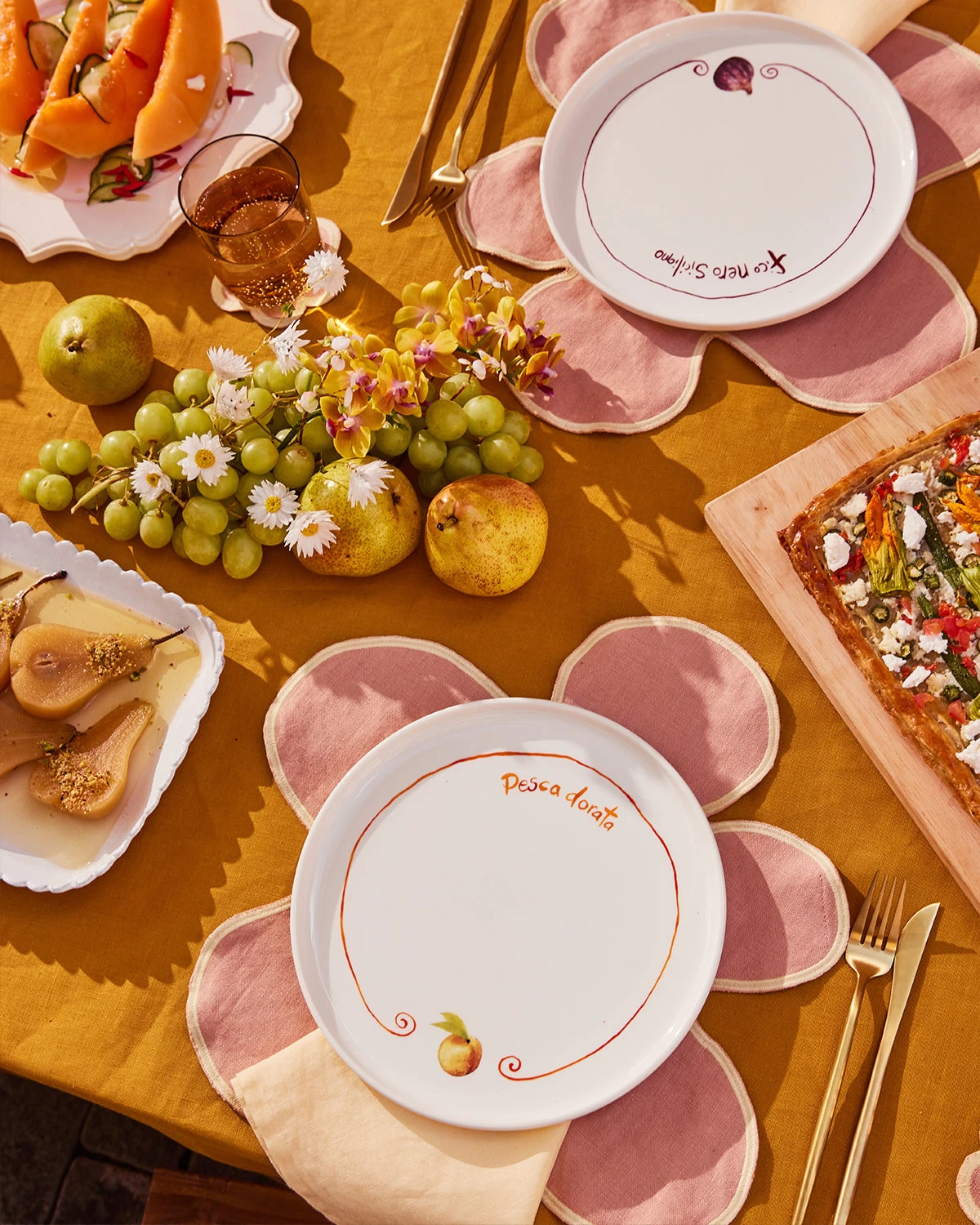 Terracotta & Limoncello 100% French Flax Linen Flower Placemats (Set Of Four) 4 Terracotta & Limoncello 100% French Flax Linen Flower Placemats (Set Of Four) - Image 2