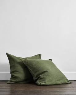 Olive Stripe 100% French Flax Linen European Pillowcases (Set Of Two)