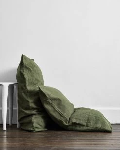 Olive Stripe 100% French Flax Linen Pillowcases (Set Of Two)