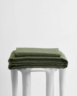 Olive Stripe 100% Flax Linen Sheet Set