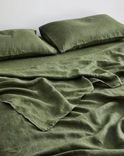 Olive Stripe 100% Flax Linen Sheet Set -Bed Series Store SHEETSET03 33a3ca99 c547 4c56 94cc 6ea2e11a83cb