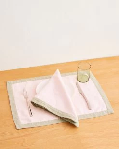 Rosewater & Sage 100% French Flax Linen Trim Napkins (Set Of Four)