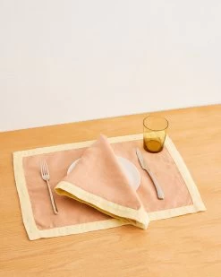 Terracotta & Limoncello 100% French Flax Linen Trim Napkins (Set Of Four)