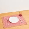 Pink Clay & Hazelnut 100% French Flax Linen Trim Placemats (Set Of Four) -Bed Series Store TrimP PinkClayHazelnut 01