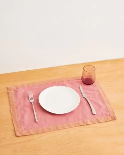 Pink Clay & Hazelnut 100% French Flax Linen Trim Placemats (Set Of Four)