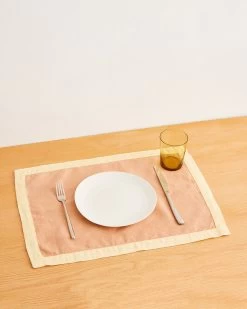 Terracotta & Limoncello 100% French Flax Linen Trim Placemats (Set Of Four)