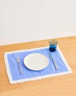 Wildflower & White 100% French Flax Linen Trim Placemats (Set Of Four)