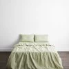 Sage & Olive Stripe 100% French Flax Linen Bedding Set 1 Sage & Olive Stripe 100% French Flax Linen Bedding Set -Bed Series Store bs 1