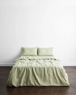 Sage & Olive Stripe 100% French Flax Linen Bedding Set