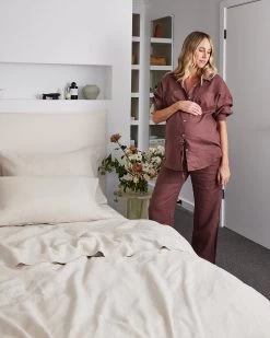 Cacao 100% French Flax Linen Long Sleeve Shirt -Bed Series Store cacao talent 0a1cf9fb befc 4b33 9594 9cd972c4108b