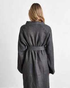 Charcoal 100% French Flax Linen Waffle Robe -Bed Series Store ch 01