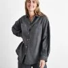 Charcoal 100% French Flax Linen Long Sleeve Shirt -Bed Series Store cha 05