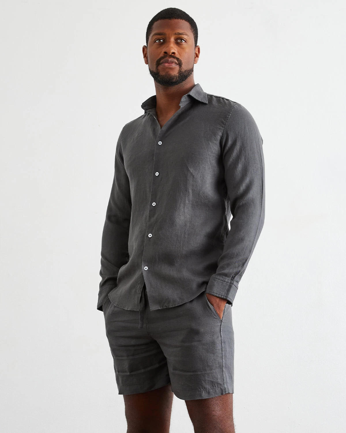 Charcoal 100% French Flax Linen Men's Shorts 3 Charcoal 100% French Flax Linen Men's Shorts