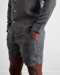 Charcoal 100% French Flax Linen Men's Shorts 8 Charcoal 100% French Flax Linen Men's Shorts -Bed Series Store cha 3