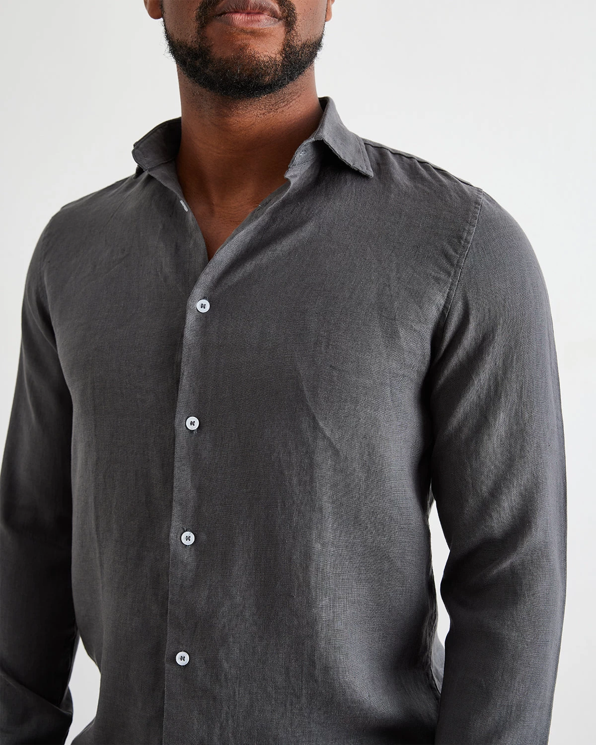 Charcoal 100% French Flax Linen Men's Long Sleeve Shirt 4 Charcoal 100% French Flax Linen Men's Long Sleeve Shirt - Image 2