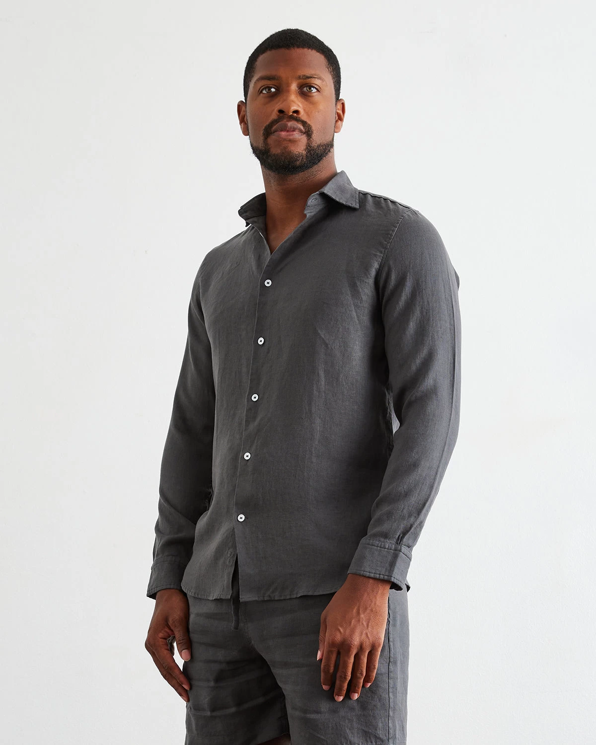 Charcoal 100% French Flax Linen Men's Long Sleeve Shirt 3 Charcoal 100% French Flax Linen Men's Long Sleeve Shirt